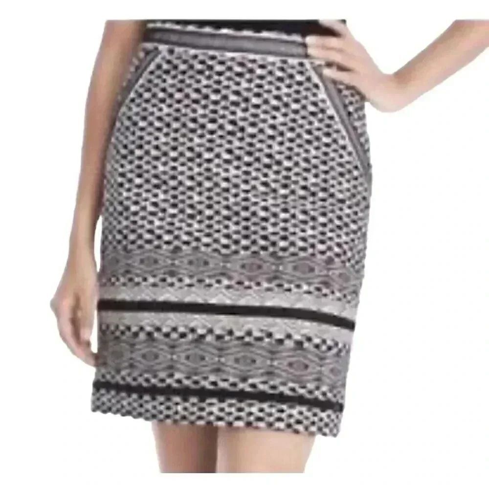 White House Black Market Women's White & Black Cotton/Spandex Geometric Print Li